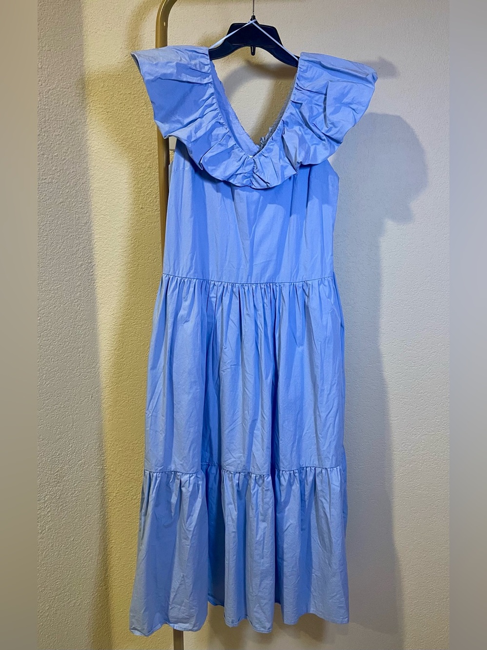 English Factory Light Blue Ruffled V-Neck Tiered Dress